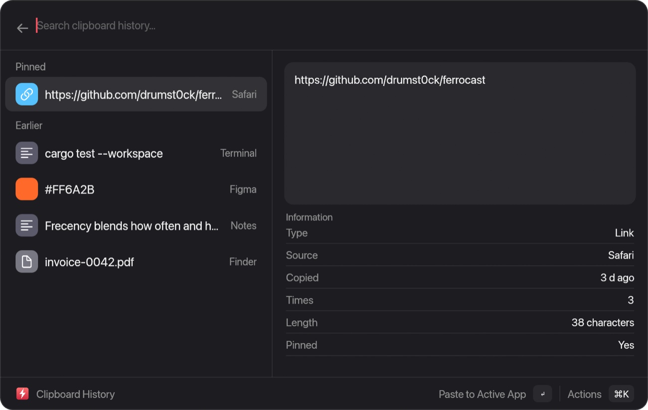 Real Ferrocast screenshot: Clipboard
