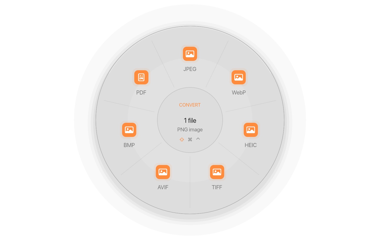 The convert wheel in the light theme for a PNG file with WebP highlighted