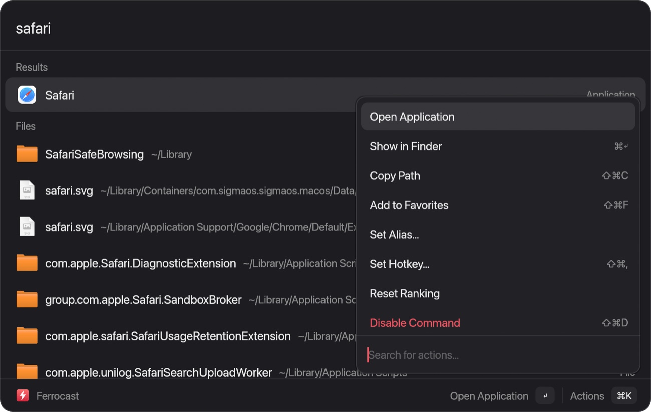 Real Ferrocast screenshot: Actions
