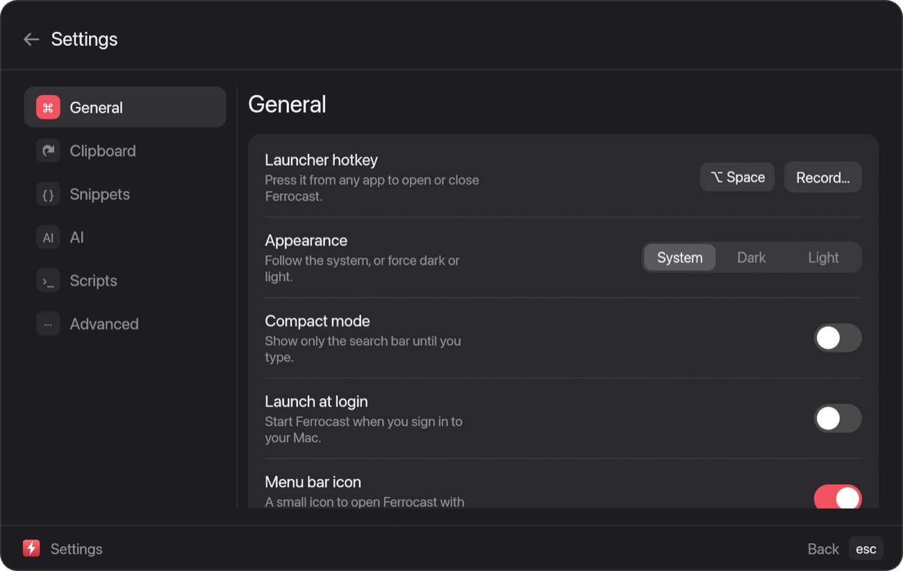 Real Ferrocast screenshot: Settings