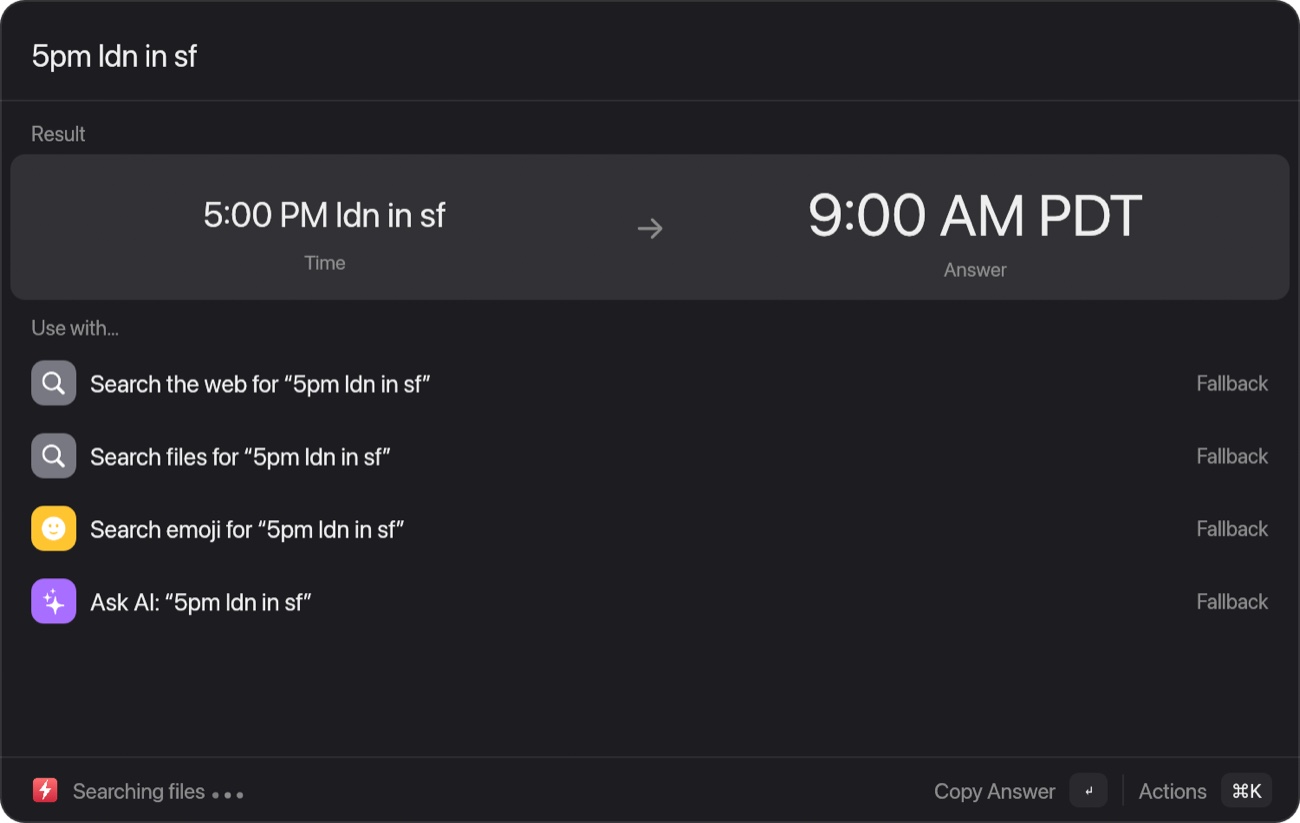 Ferrocast answers that 5 PM in London is 9:00 AM in San Francisco